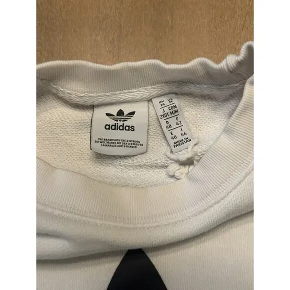 adidas Trefoil Crew Sweatshirt WHITE/BLACK Medium - Picture 2 of 6